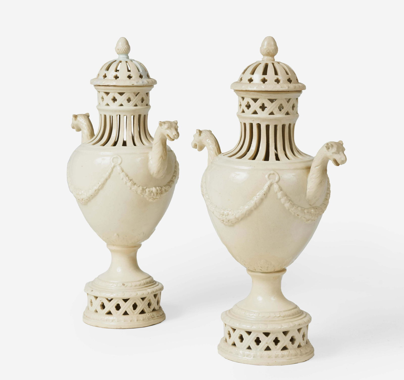 Antique Ceramic Pair of ‘Brûle Parfum’ Reticulated Urns (1 of 3)