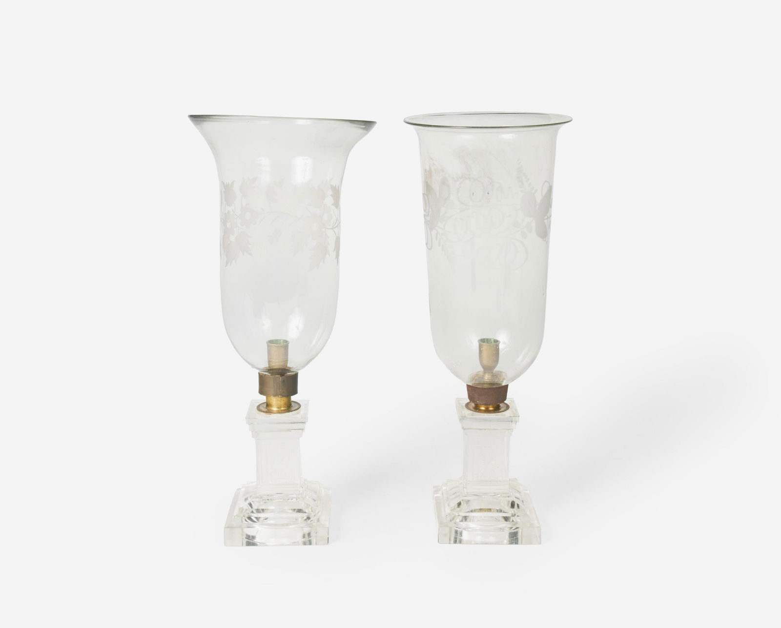 Unknown Glazier Pair of Irish Cut Glass Hurricane Lamps (1 of 3)