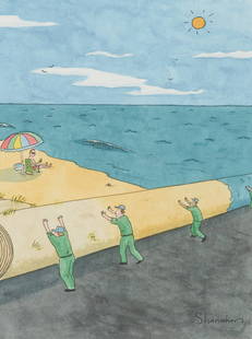 Danny Shanahan - Rolling Up The Beach: Lot 1 Danny Shanahan American (XX-XXI) Rolling Up The Beach watercolor signed lower right sight: 13 3/4 x 9 3/4 inches Provenance: a Centre Island, Oyster Bay collection