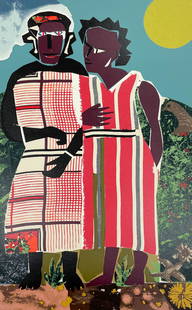 Romare Bearden - Two Women: Lot 2 Romare Bearden American (1911-1988) Two Women lithograph pencil signed lower right, numbered 24/120 image: 23 x 14 1/4 inches sheet: 26 3/8 x 17 1/8 inches Provenance: From the estate of