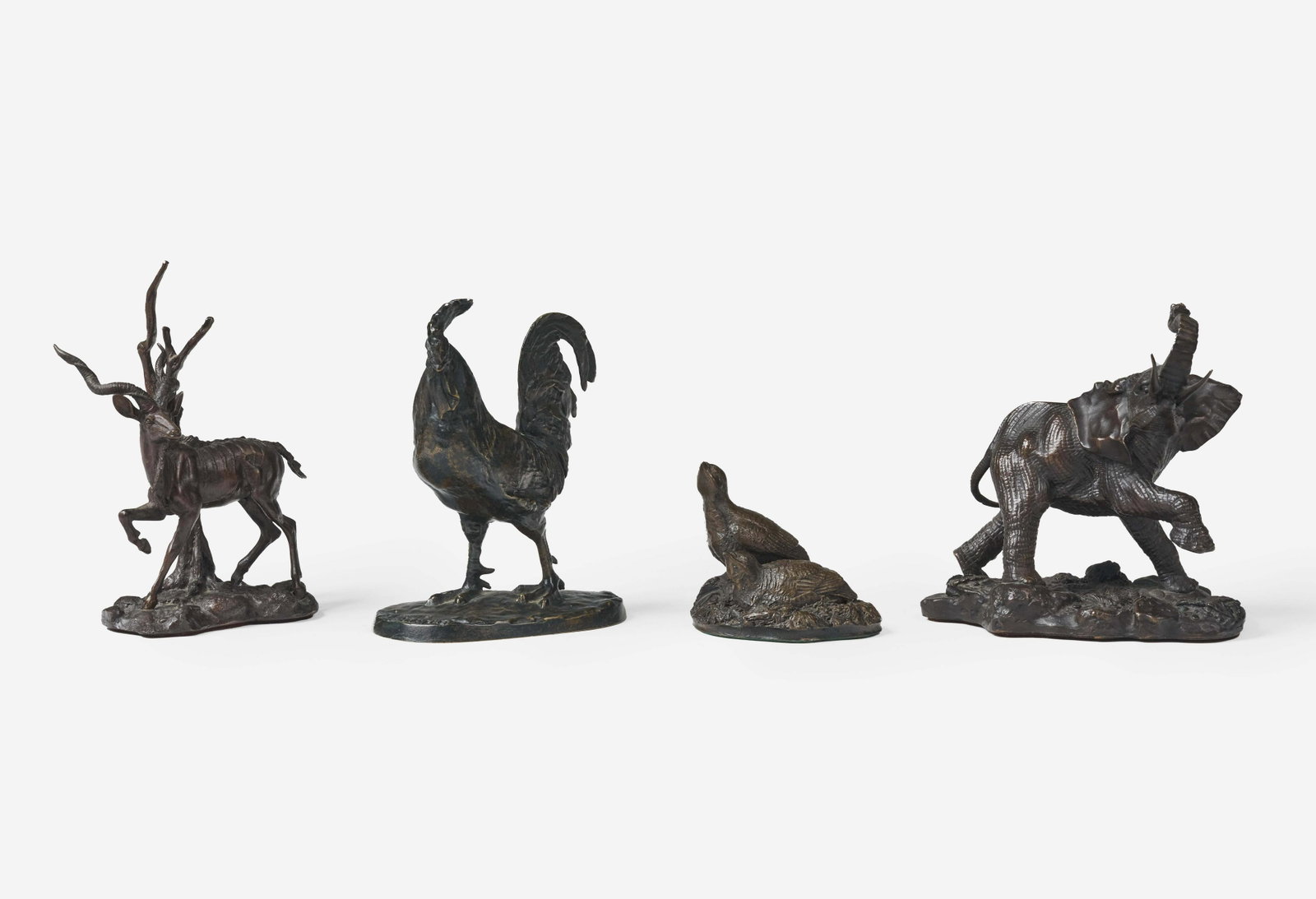 Pierre-Jules Mêne and Franklin Mint - Rooster,: Lot 29 Pierre-Jules Mêne and Franklin Mint Rooster, Elephant, Bird, Antelope (4) bronze each incised on the base tallest: 5 3/4 inches lot includes 4 works