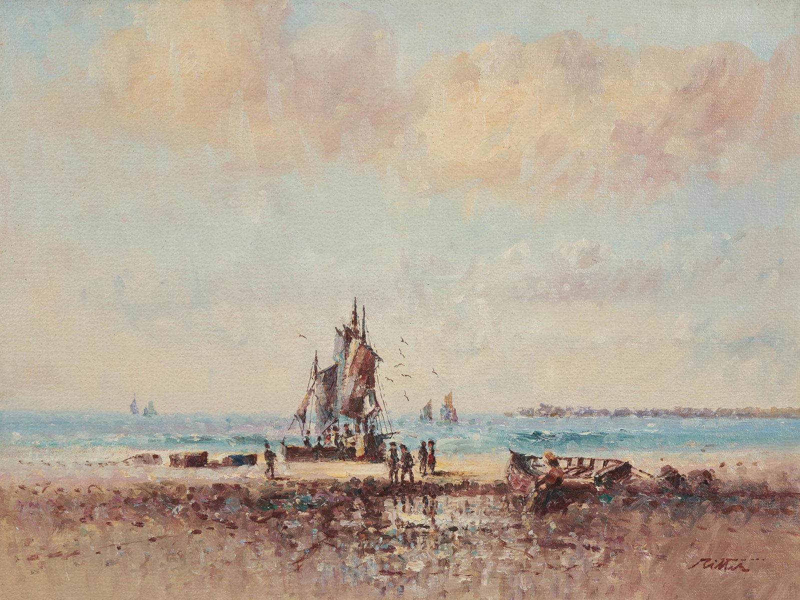 Laszlo Ritter - Ships: Lot 106 Laszlo Ritter Hungarian (1937-2003) Ships oil on burlap (unstretched) signed lower right 21 1/2 x 27 3/8 inches Provenance: From a private New York collection