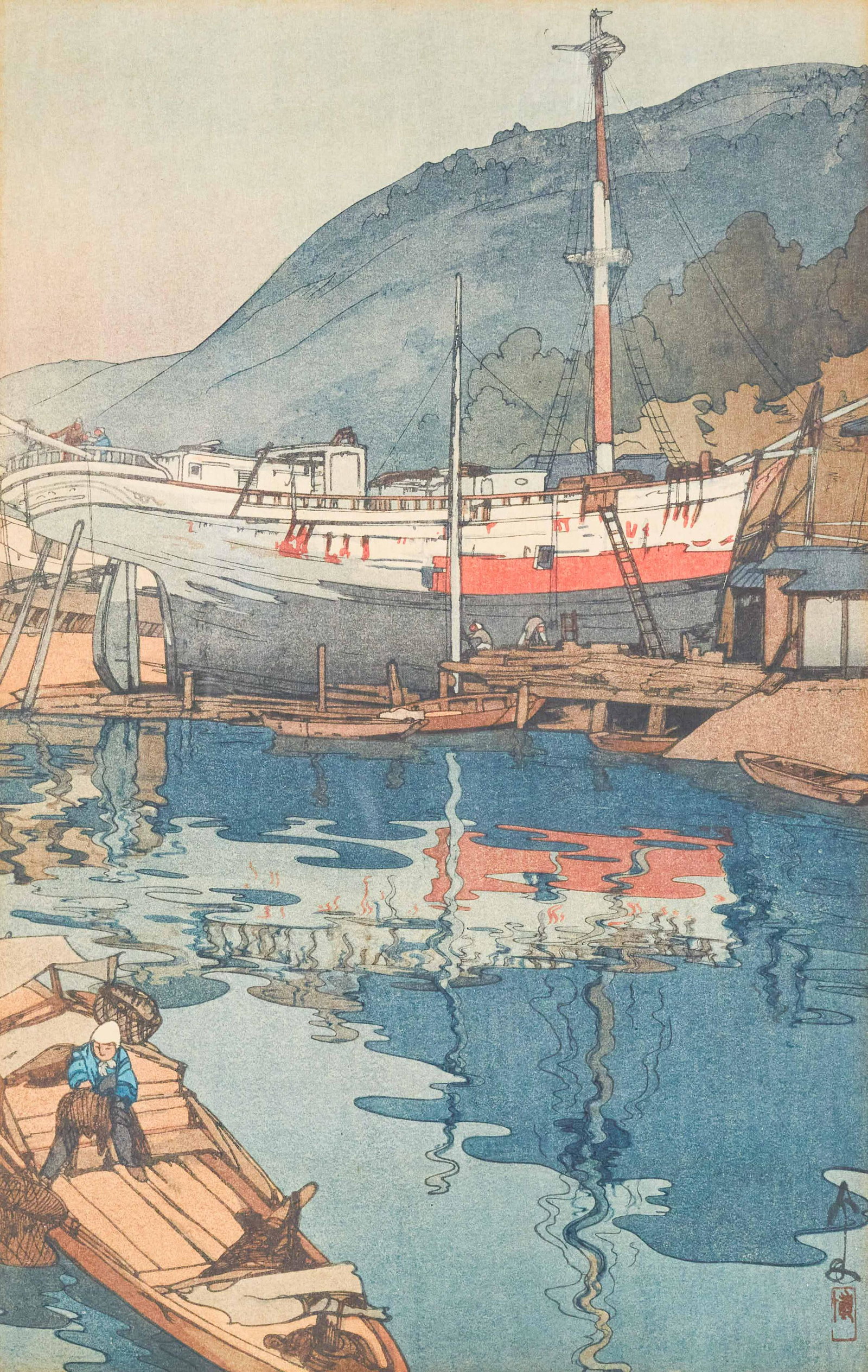 Hiroshi Yoshida - Kinoe from The Inland Sea - Second: Lot 10 Hiroshi Yoshida Japan (1876-1950) Kinoe from The Inland Sea - Second Series woodcut on paper pencil signed in the bottom right margin, signed in ink with seal in the lower right corner sight: 1