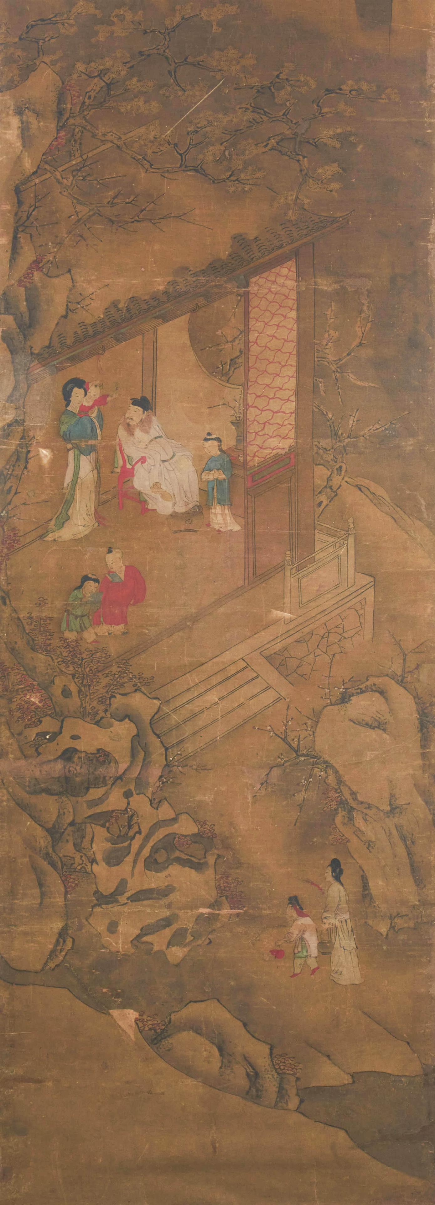 Chinese Scroll Painting with Family Seated in a Garden (1 of 4)