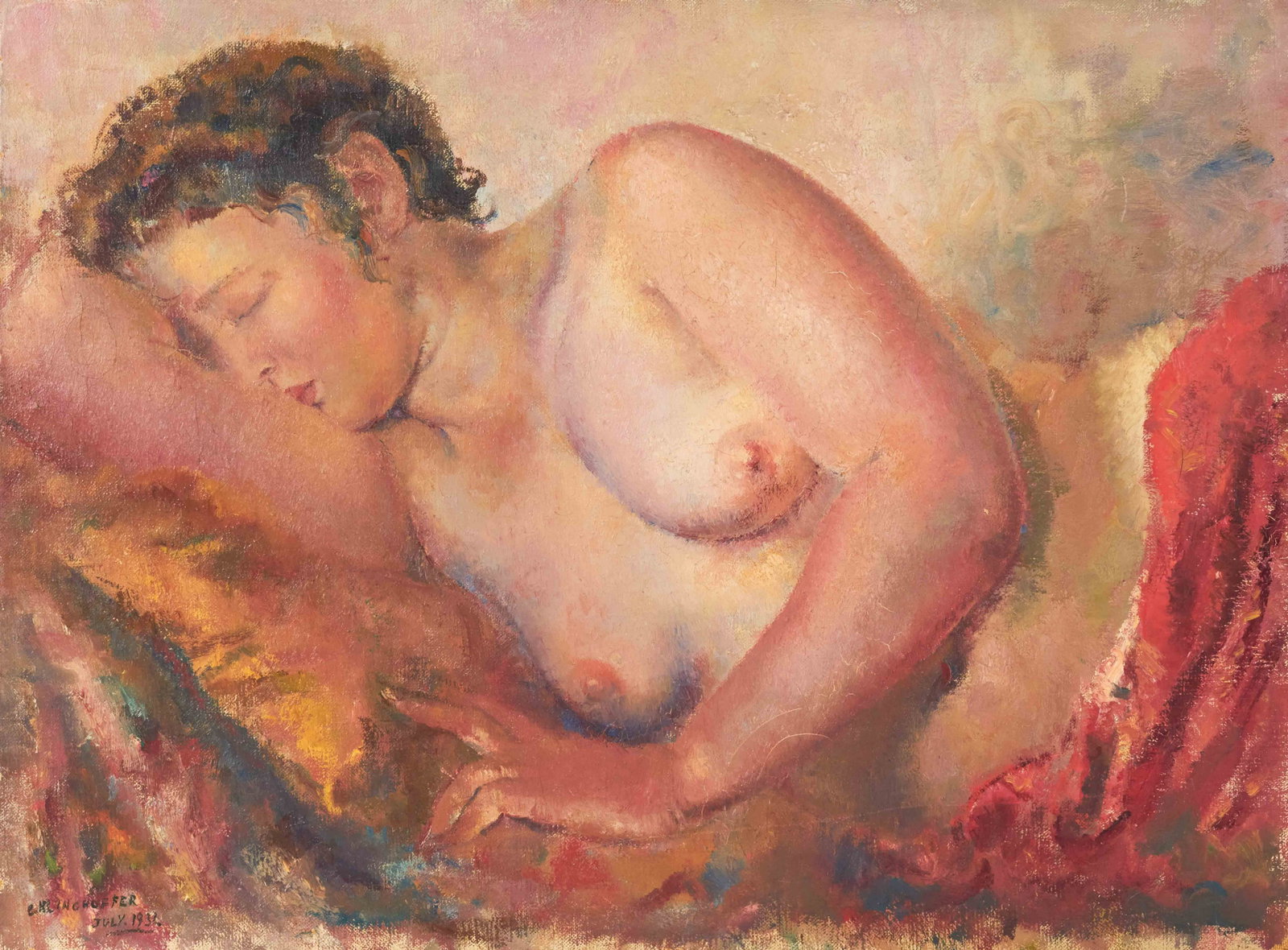 Clara Klinghoffer - Elly, Nude on a Couch: Lot 21 Clara Klinghoffer British/American (1900-1970) Elly, Nude on a Couch (1936) oil on canvas signed lower left 21 x 28 3/4 inches Provenance: from the estate of Clara Klinghoffer