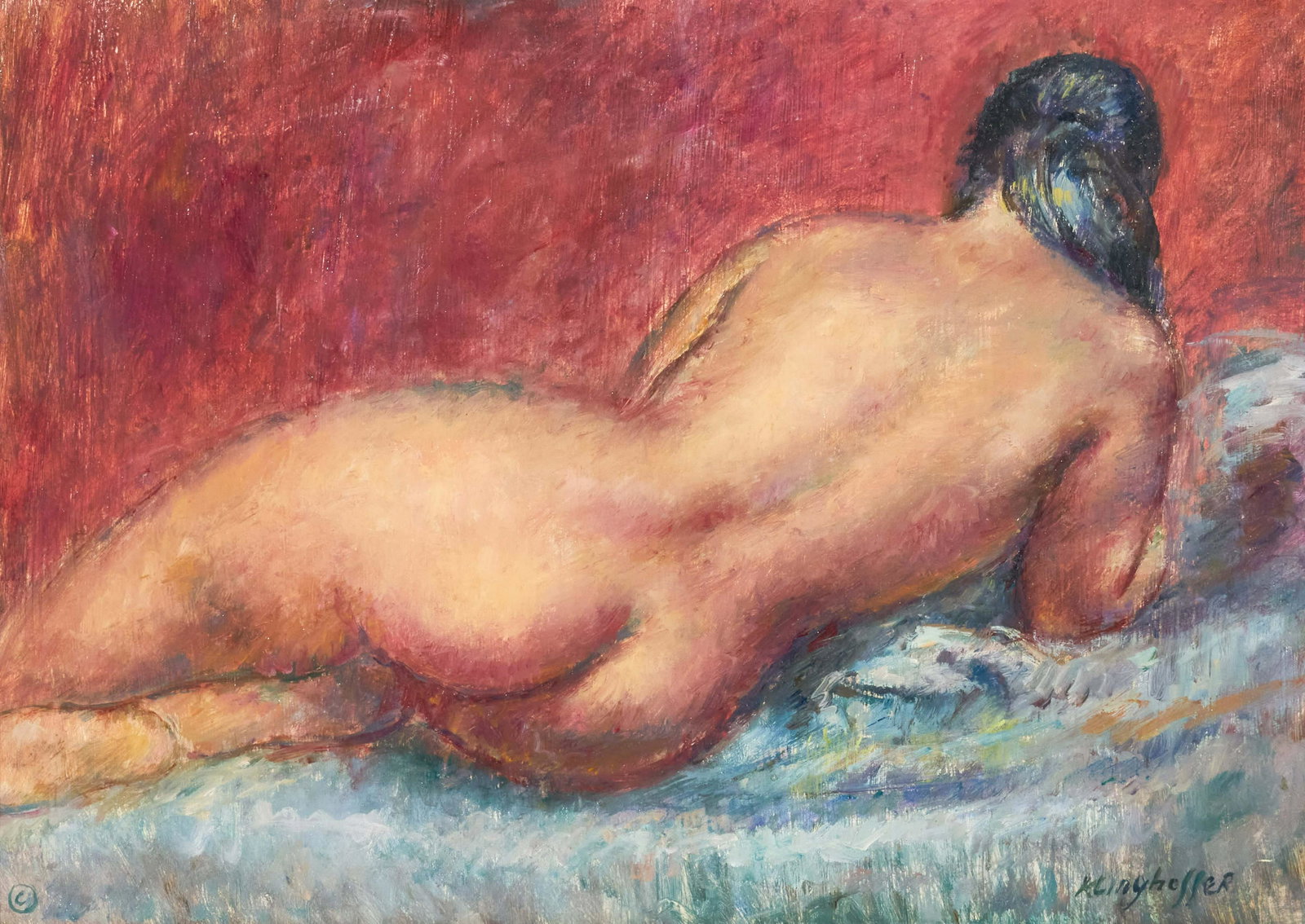 Clara Klinghoffer - Reclining Nude: Lot 32 Clara Klinghoffer British/American (1900-1970) Reclining Nude oil on masonite signed lower right 10 x 14 inches Provenance: from the estate of Clara Klinghoffer