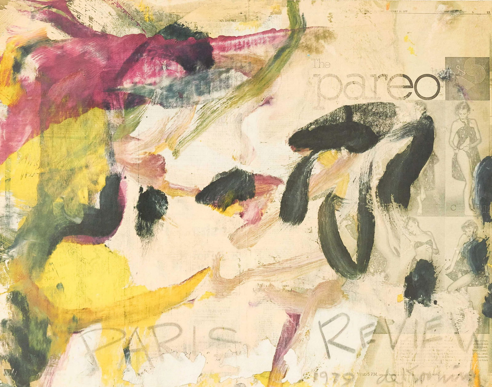 Willem De Kooning - Paris Review: Lot 1 Willem De Kooning Dutch/American (1904-1997) Paris Review (1979) offset color lithograph pencil signed lower right, numbered 180/200 image: 22 3/4 x 28 3/4 inches Provenance: the estate of Jerom