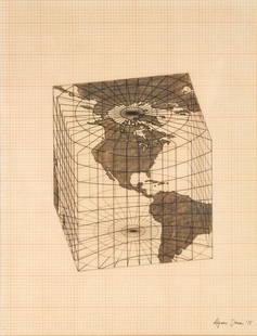 Agnes Denes - Study of Distortions; Isometric Systems: Lot 3 Agnes Denes Hungarian/American (b. 1931) Study of Distortions; Isometric Systems in Isotropic Space-Map Projections: The Cube (1975) gouache and ink on graph paper and mylar signed lower right s