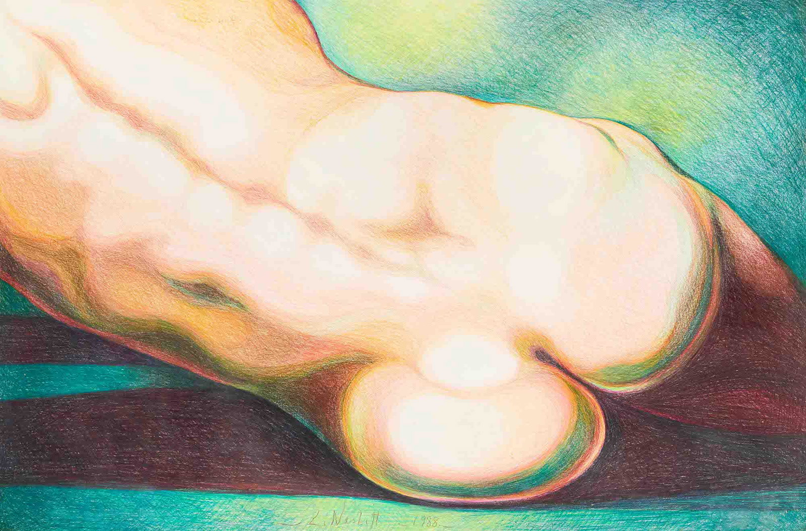 Lowell Nesbitt - Laying, Orange and Black Against Green: Lot 6 Lowell Nesbitt American (1933-1993) Laying, Orange and Black Against Green (1988) pastel on paper signed lower center sight: 40 x 60 inches Provenance: from the estate of Lowell Nesbitt