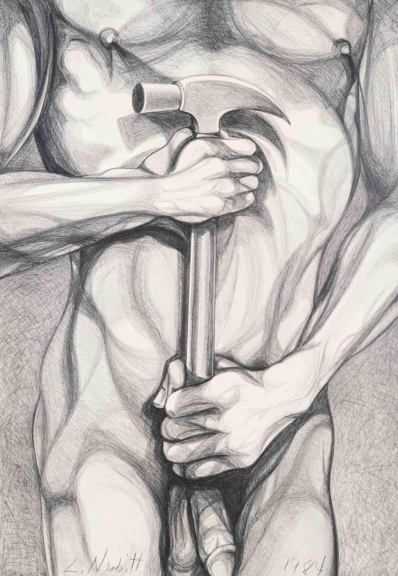 Lowell Nesbitt - Hammer Man: Lot 15 Lowell Nesbitt American (1933-1993) Hammer Man (1984) graphite on paper signed lower left sight: 57 1/2 x 39 1/2 inches Provenance: from the estate of Lowell Nesbitt