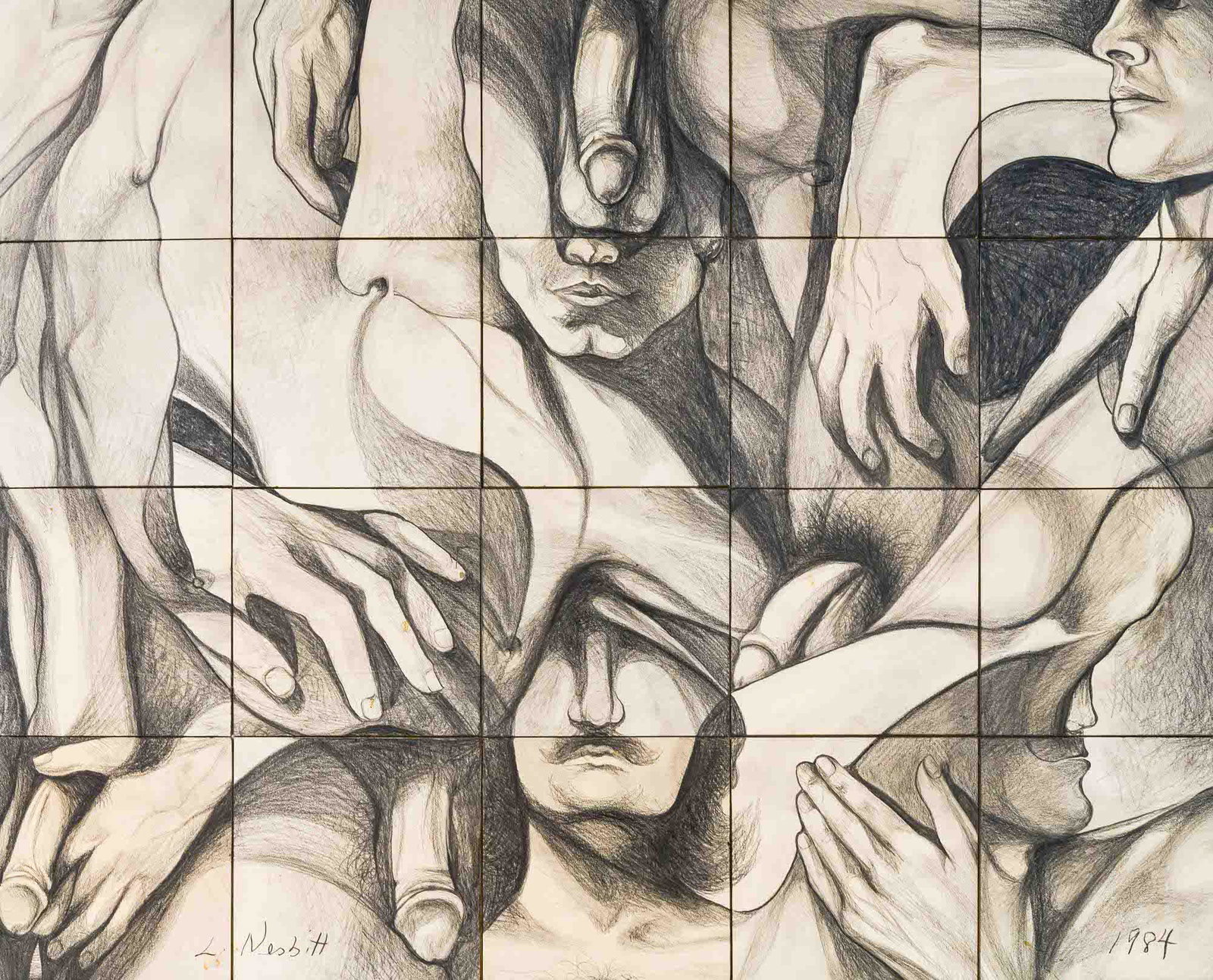 Lowell Nesbitt - Body Fragments in Pencil II: Lot 16 Lowell Nesbitt American (1933-1993) Body Fragments in Pencil II (1984) tiled collage of graphite on paper signed lower left sight: 39 1/2 x 31 3/4 inches Provenance: from the estate of Lowell N
