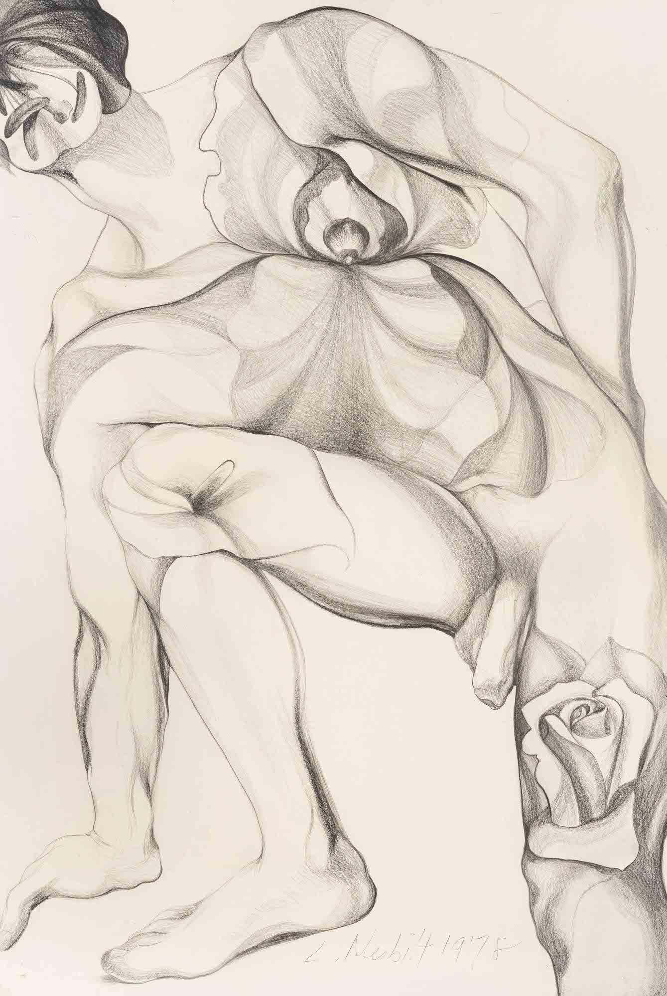 Lowell Nesbitt - Barry In Flowers: Lot 34 Lowell Nesbitt American (1933-1993) Barry In Flowers (1978) graphite on paper signed lower right sight: 43 3/4 x 29 3/4 inches Provenance: from the estate of Lowell Nesbitt