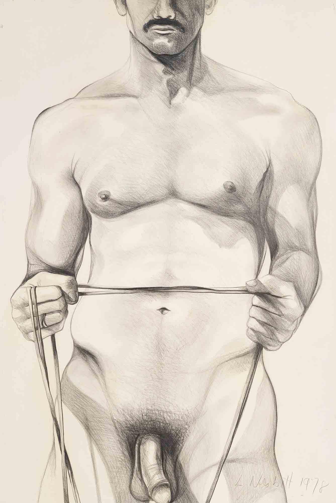 Lowell Nesbitt - Untitled (Nude Male with Rope): Lot 36 Lowell Nesbitt American (1933-1993) Untitled (Nude Male with Rope) (1978) graphite on paper signed lower right sight: 43 3/4 x 29 3/4 inches Provenance: from the estate of Lowell Nesbitt