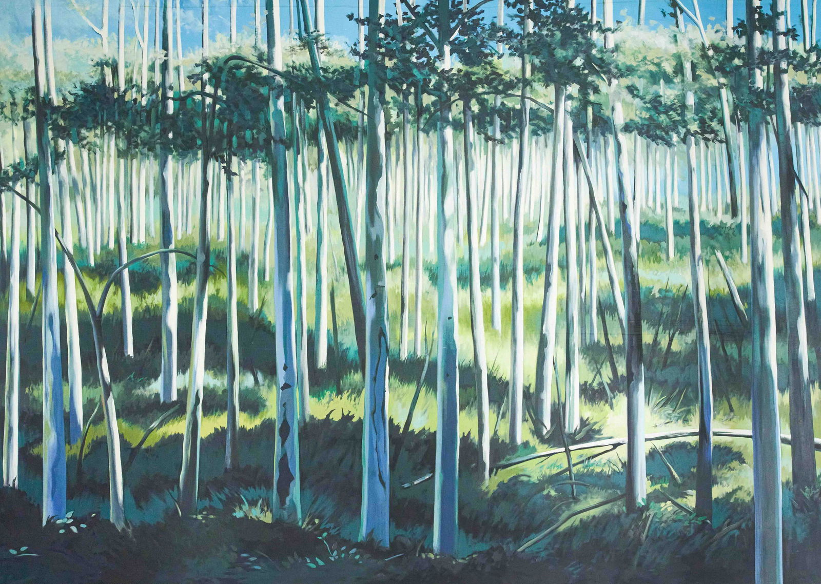 Lowell Nesbitt - Aspen: Lot 45 Lowell Nesbitt American (1933-1993) Aspen (1975) oil on canvas signed verso 75 x 105 inches Provenance: From the Estate of Lowell Nesbitt