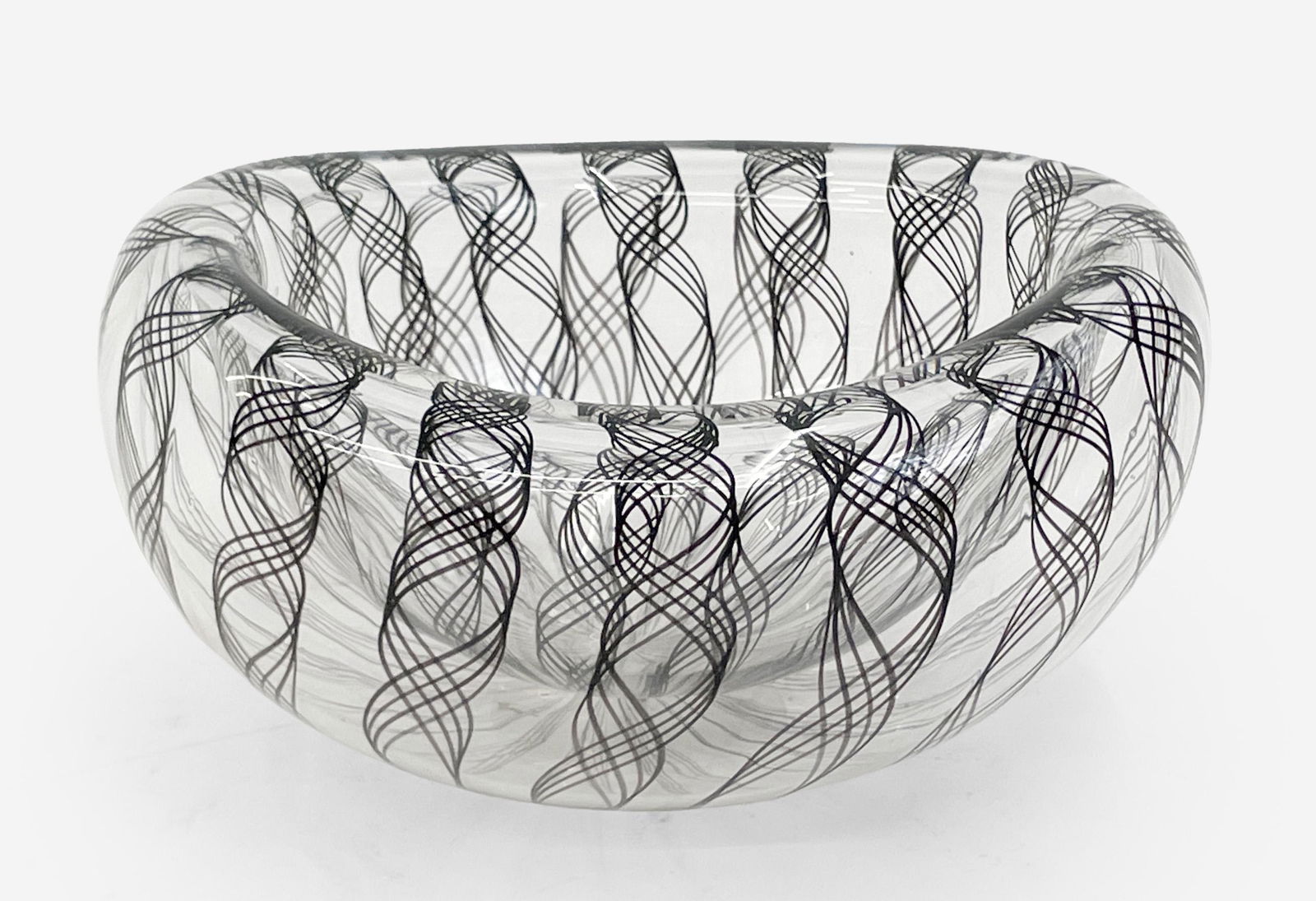 John Geci art glass zanfirico dish: Lot 109 John Geci art glass zanfirico dish 3 1/2 x 6 1/2 x 5 1/2 inches Provenance: From a Private New York collection double walled zanfirico dish, with acid etched signature on the bottom