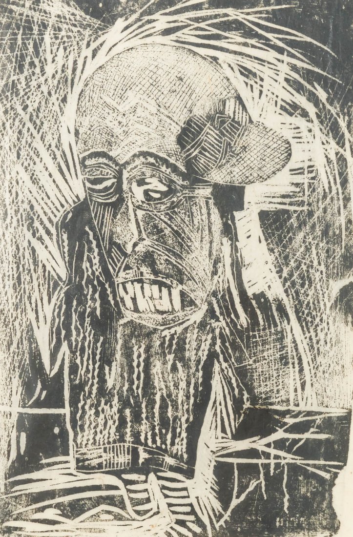 Shepherd Mahufe - Pole Dance: Lot 173 Shepherd Mahufe Zimbabwean (b. 1967) Pole Dance (1992) woodblock pencil signed lower right, numbered 2/10 image: 16 x 10 3/4 inches Provenance: From a Private Estate
