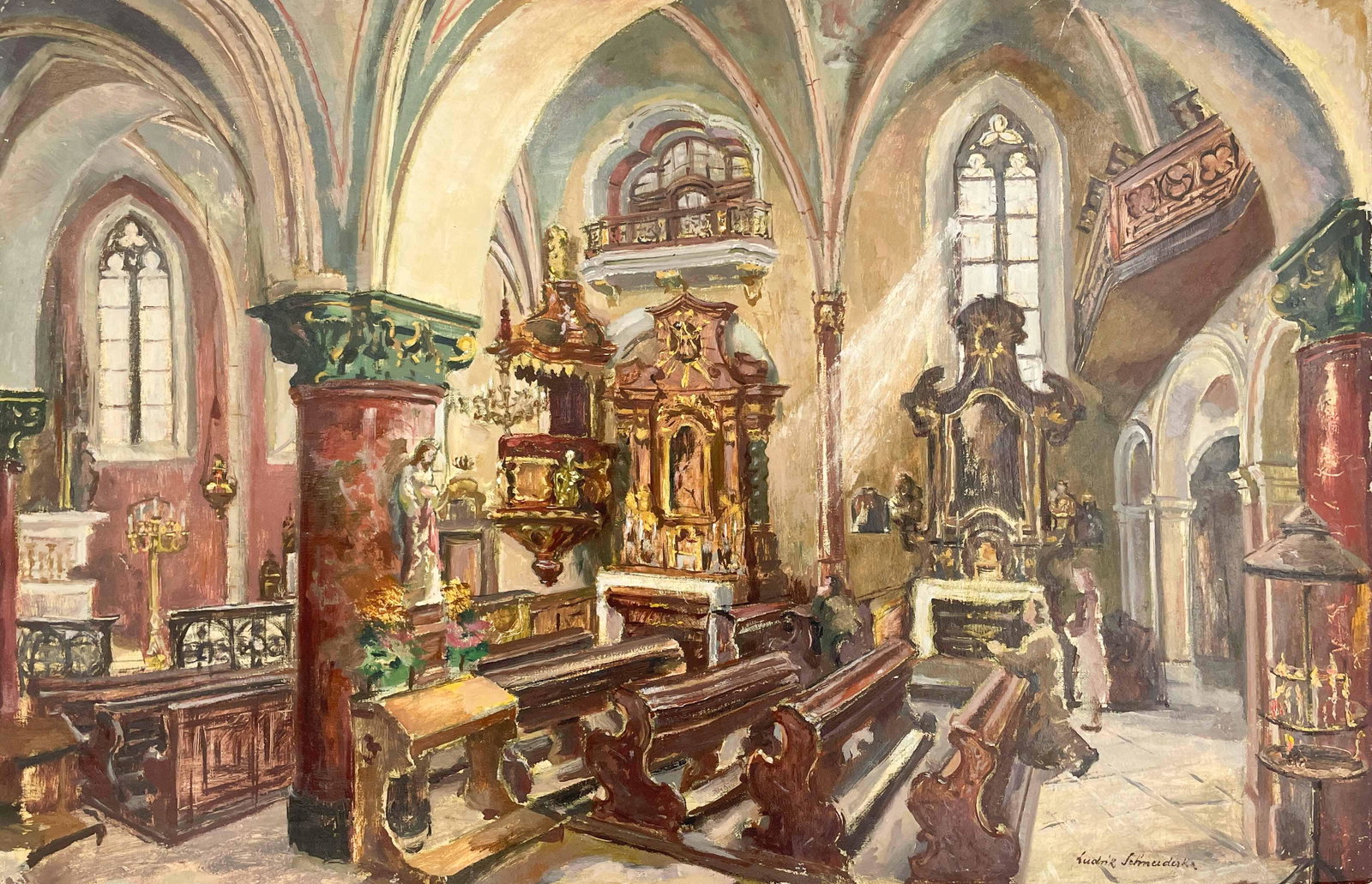 Artist Unknown - Catholic Church: Lot 35 Artist Unknown (XIX/XX) Catholic Church oil on canvas (unstretched) signed lower right 26 1/4 x 40 1/8 inches Provenance: From the Collection of a Fourth-Generation New York Art Galler