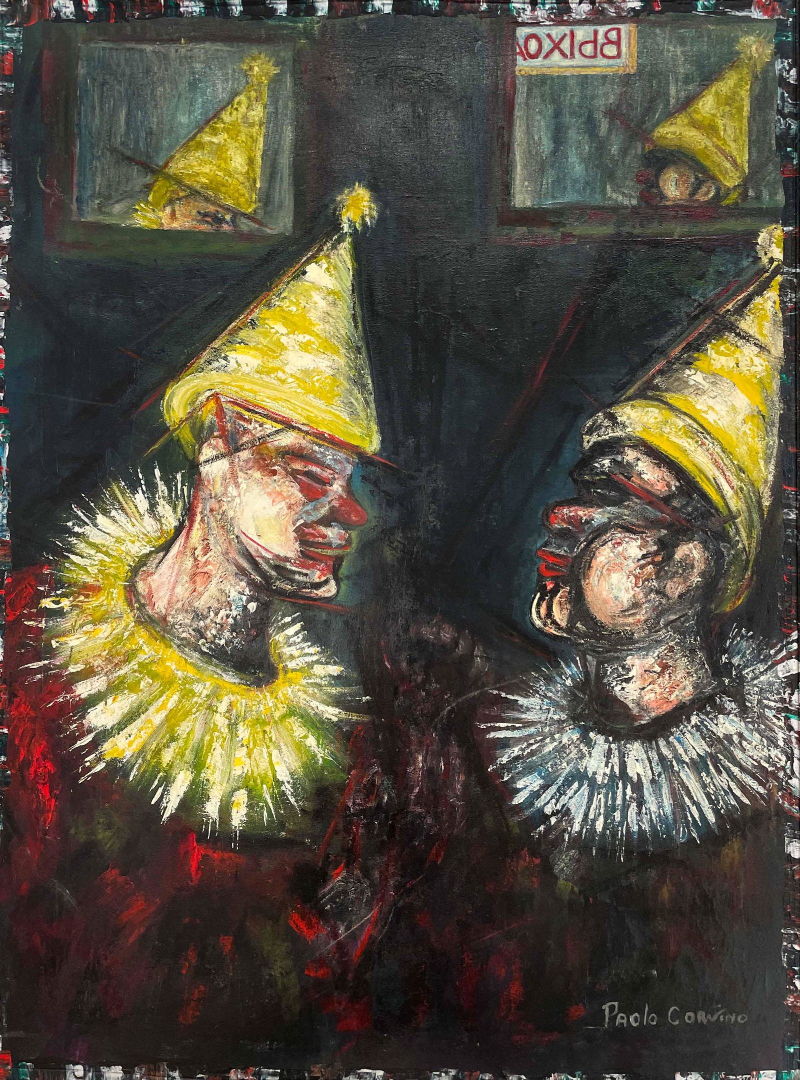 Paolo Corvino - Confrontation: Lot 75 Paolo Corvino American (1930-2015) Confrontation oil on canvas signed lower right 40 x 30 inches Provenance: From a Private New York collection