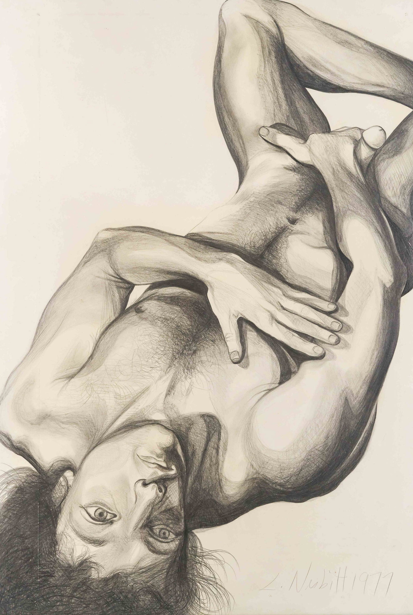 Lowell Nesbitt - Nude Reclining Man: Lot 93 Lowell Nesbitt American (1933-1993) Nude Reclining Man (1977) graphite on paper signed lower right sight: 43 1/2 x 29 3/4 inches Provenance: From the Estate of Lowell Nesbitt