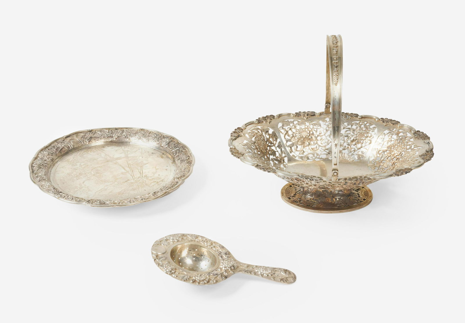 Chinese Silver Basket and Tray with Tea Strainer (1 of 6)