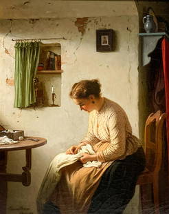 Johann Georg Meyer von Bremen - Untitled (Woman Sewing): Lot 44 Johann Georg Meyer von Bremen German (1813-1886) Untitled (Woman Sewing) (1867) oil on canvas signed lower left 15 1/4 x 12 inches Provenance: purchased by Ezra Cornell, of White and