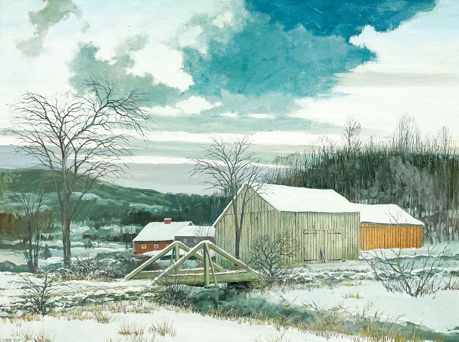 Eric Sloane - Winter Eve: Lot 59 Eric Sloane American (1905-1985) Winter Eve oil on masonite signed lower left 23 3/4 x 31 1/4 inches Provenance: from the Collection of Colleen Newman