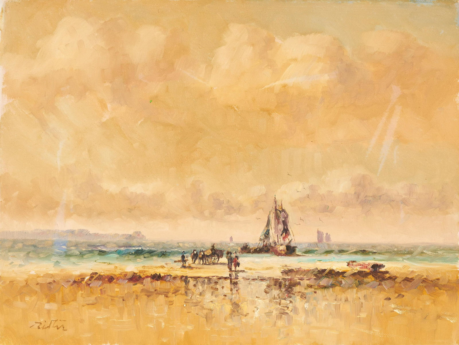 Laszlo Ritter - Ship: Lot 142 Laszlo Ritter Hungarian (1937-2003) Ship oil on canvas (unstretched) signed lower left 14 3/4 x 18 inches