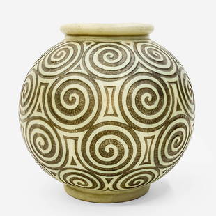 Mougin Vase: Lot 21 Mougin Vase height: 12 inches Additional Information: large stoneware cast vase with spiral motif, '11.8 J GrÃ¨s Mougin Nancy' stamped on bottom, C 721 written Provenance: from The