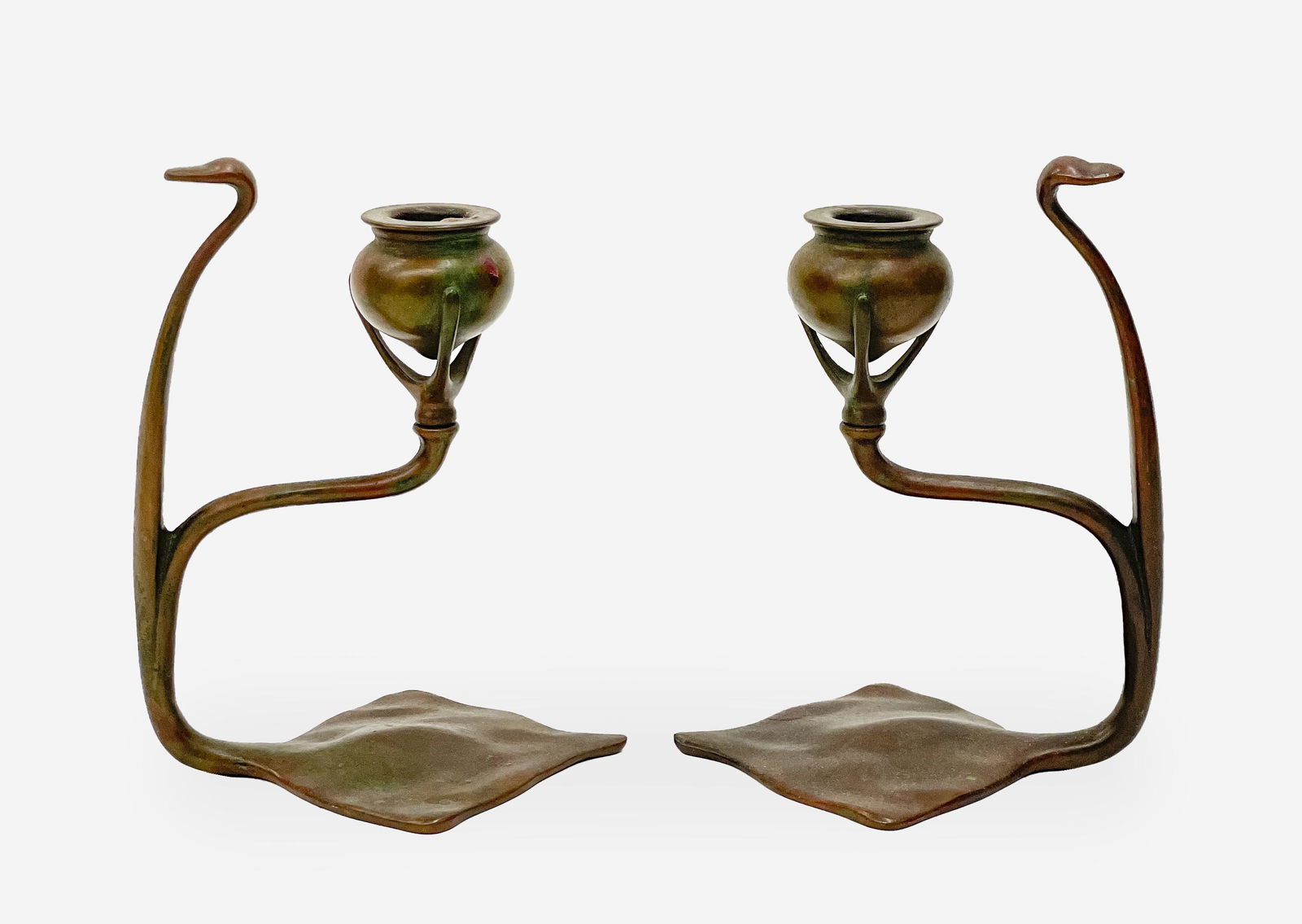 Tiffany Studios - Pair of 'Cobra' Candlesticks (1 of 6)