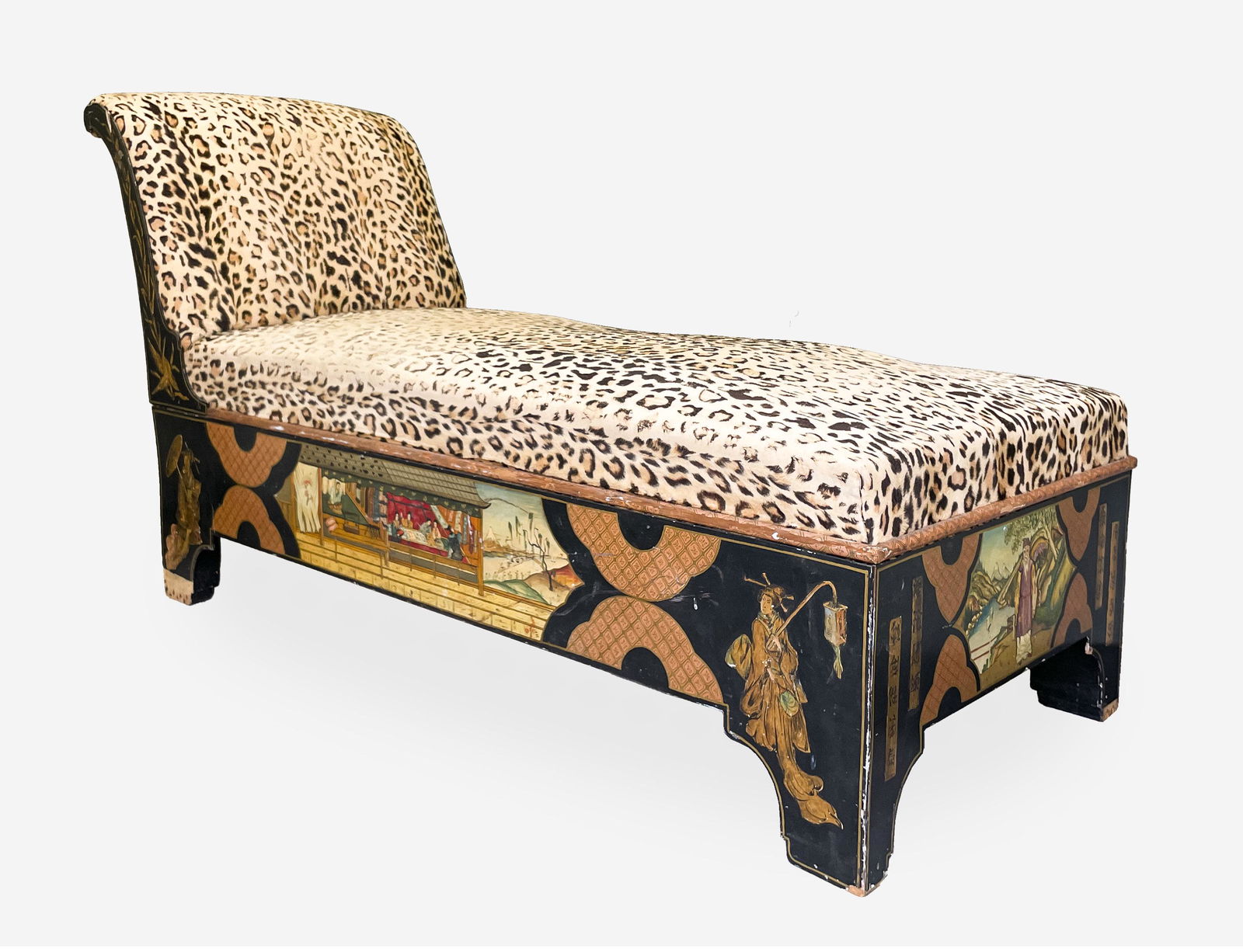 Japanned Chaise Lounge with Faux Leopard (1 of 10)