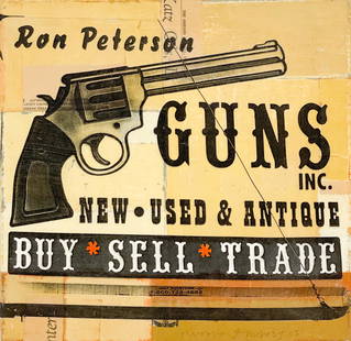 Robert Mars - Untitled (Ron Peterson Guns): Lot 37 Robert Mars American (b. 1969) Untitled (Ron Peterson Guns) (2005) oil and mixed media on canvas signed lower right and verso 12 x 12 x 1 1/2 inches Provenance: from a private New York