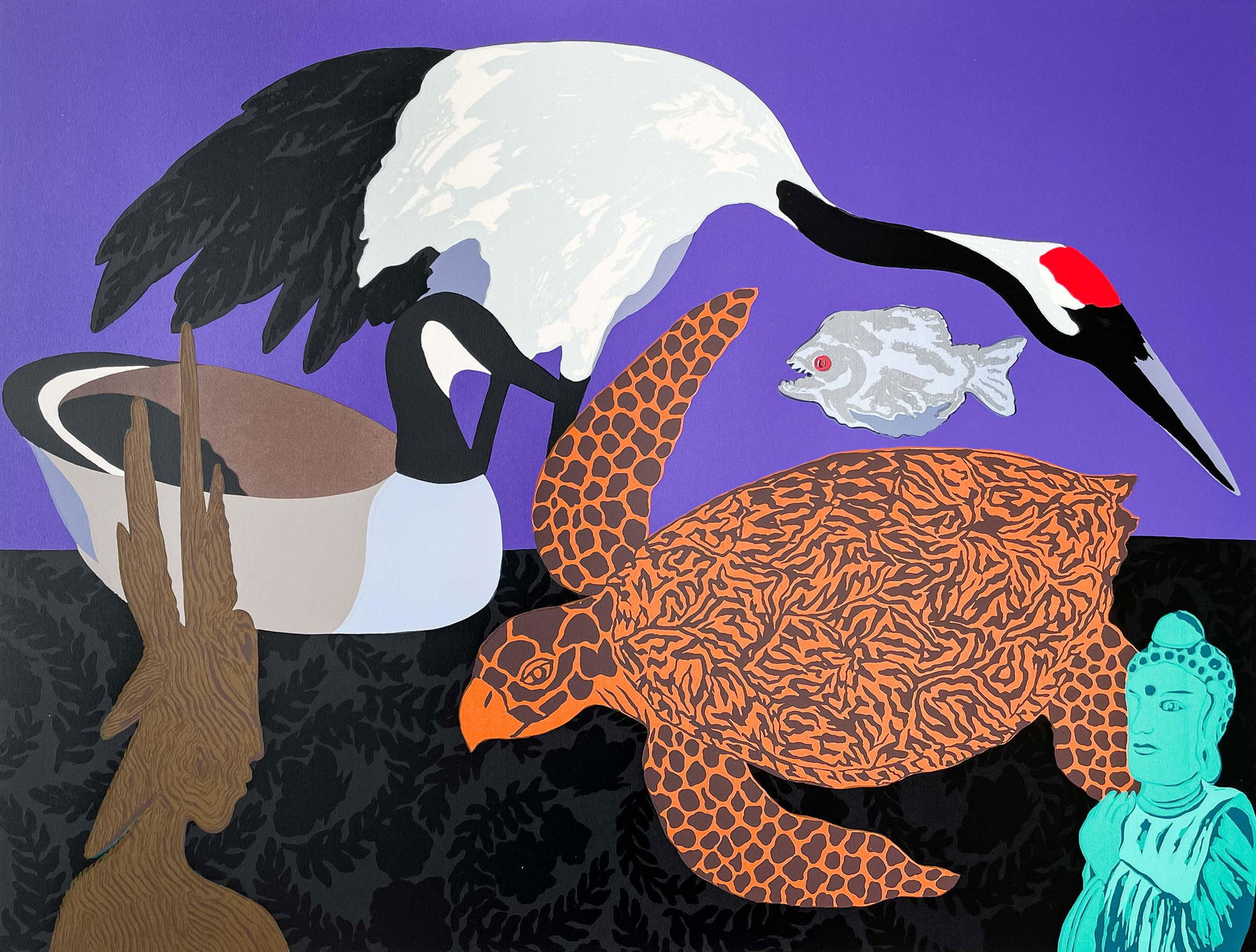 Hunt Slonem - Untitled (Crane on Purple Background) (1 of 5)