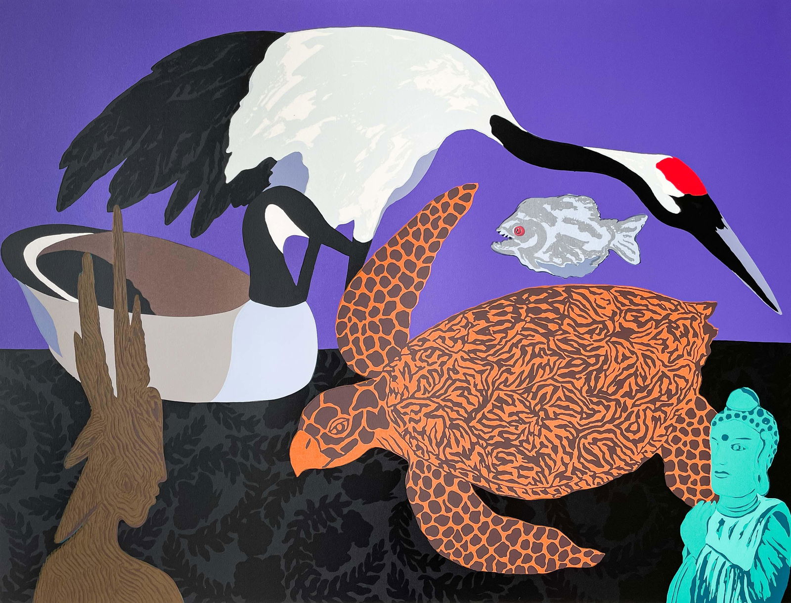 Hunt Slonem - Untitled (Crane on Purple Background) (1 of 5)