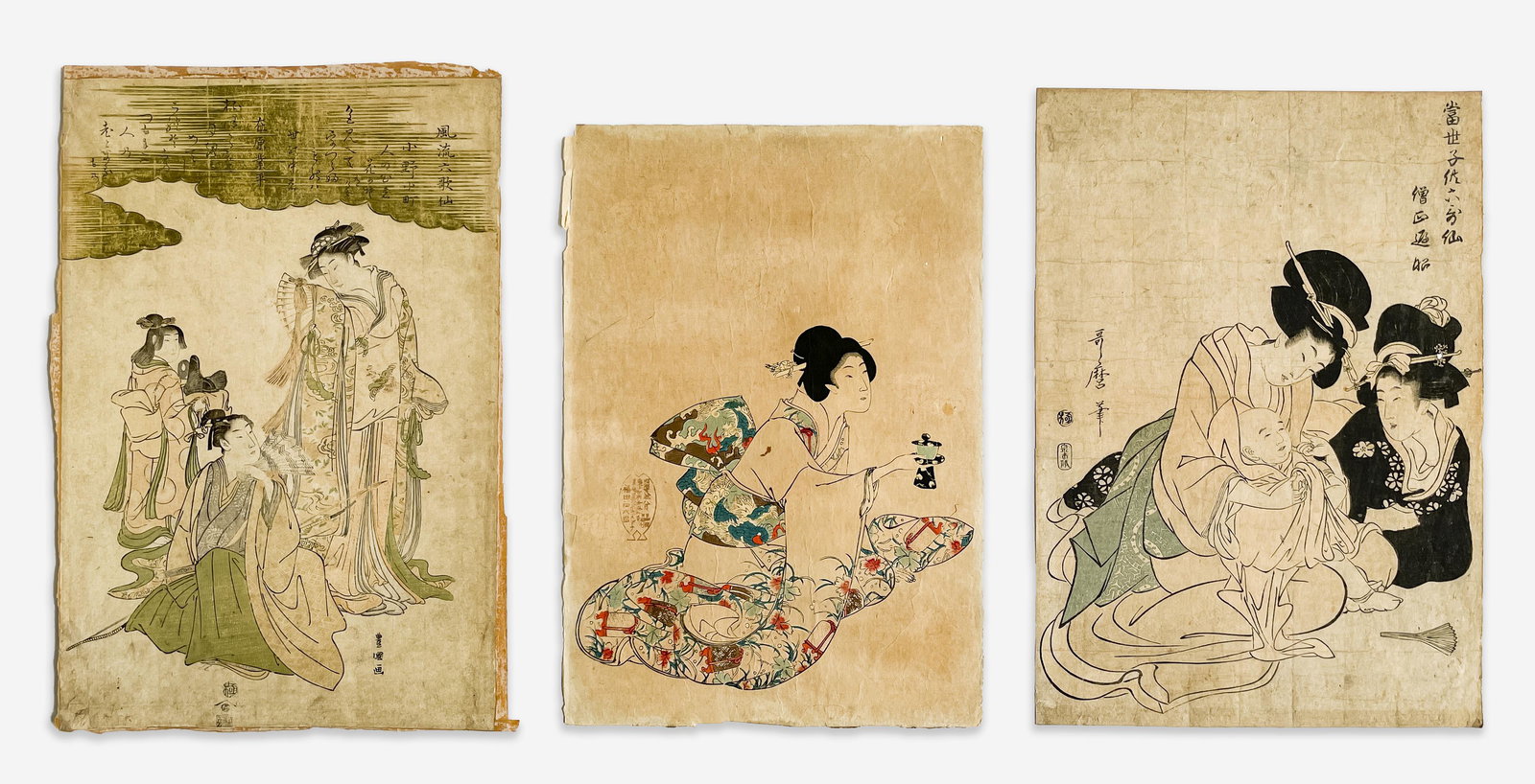 3 Japanese Woodblock Prints of Geishas (1 of 8)