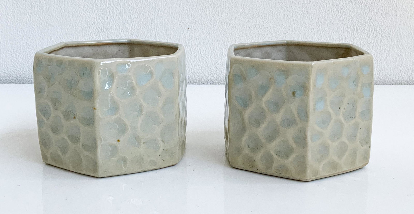 Pair of Japanese Hexagonal Glazed Ceramic Vessels (1 of 7)