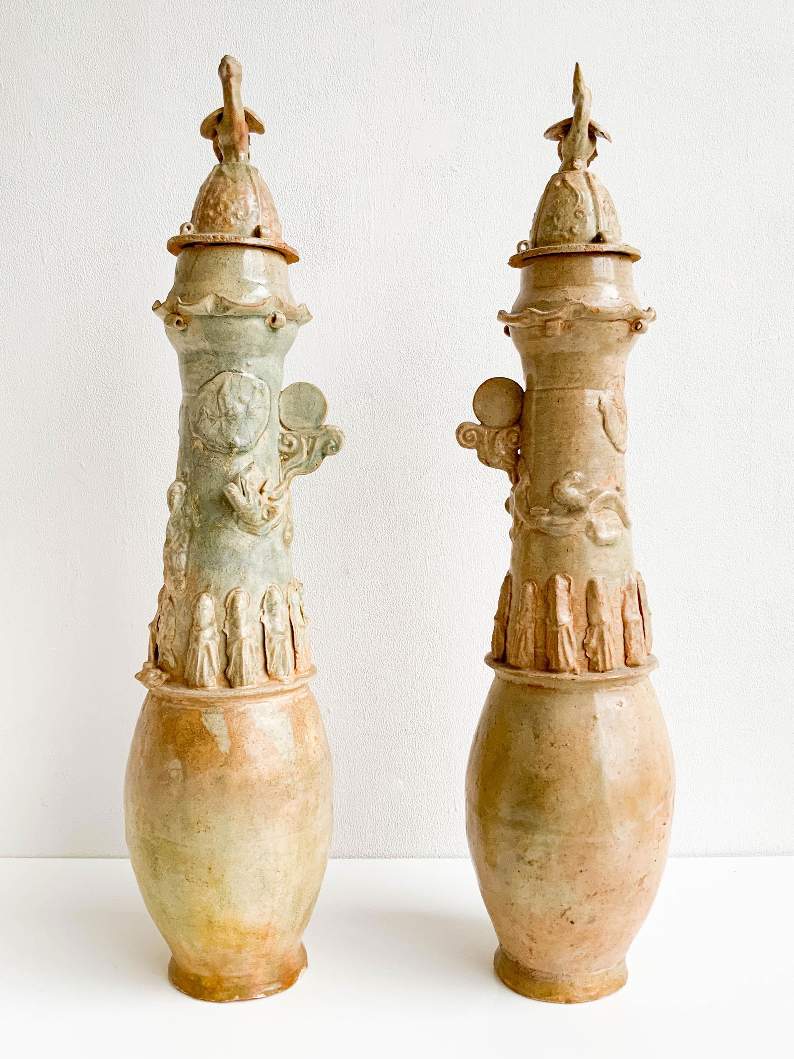 Pair of Chinese Qingbai Ceramic Funerary Jars and Covers (1 of 8)