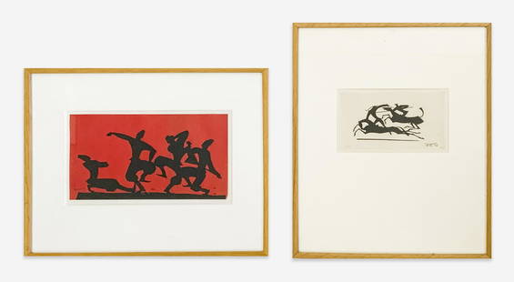 William Hunt Diederich - 2 Cut Paper Silhouettes: Lot 225 William Hunt Diederich American (1884-1953) 2 Cut Paper Silhouettes  (circa 1920) black paper silhouette mounted on paper lot includes: Cossack Dancers I, black paper glued to red laid paper,