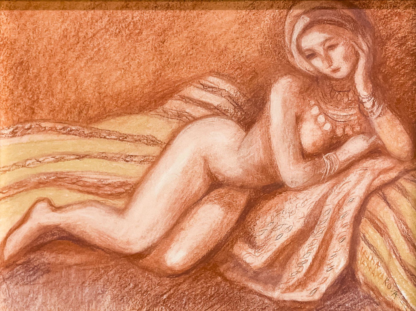 Irina Makarova - Reclining Nude Woman: Lot 63 Irina Makarova Russian (b. 1950) Reclining Nude Woman red chalk on paper signed lower right sight: 10 x 13 inches frame dimensions: 16 1/2 x 19 1/2 x 1 1/4 inches,,glazed frame Provenance: from