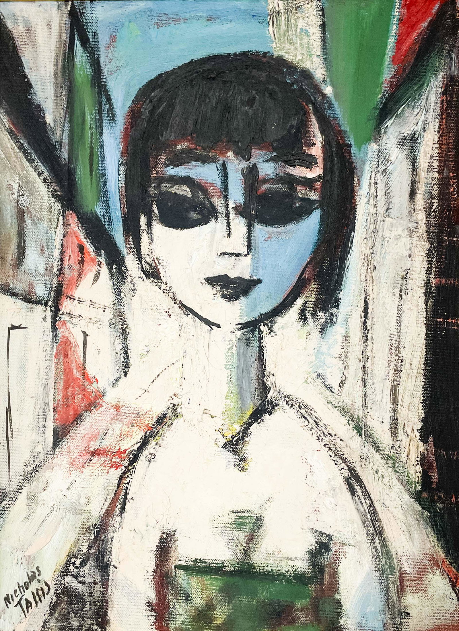 Nicholas Takis - Untitled (Portrait of Woman): Lot 67 Nicholas Takis American (1903-1965) Untitled (Portrait of Woman) oil on canvas signed lower left 16 x 12 inches frame dimensions: 20 1/2 x 16 1/2 x 1 1/4 inches