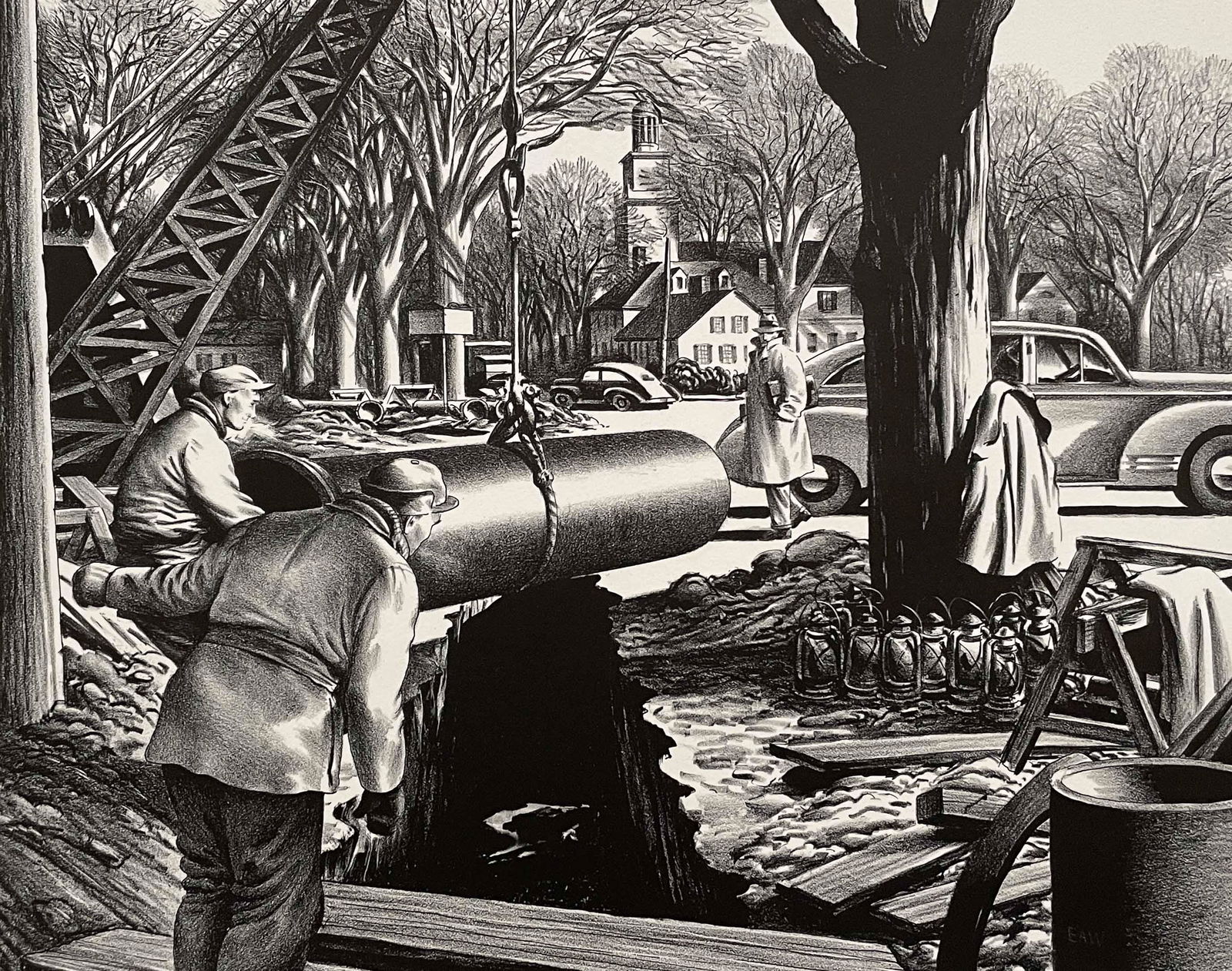 Edward Arthur Wilson - Untitled (Pipeline construction in a New England town) (1 of 2)