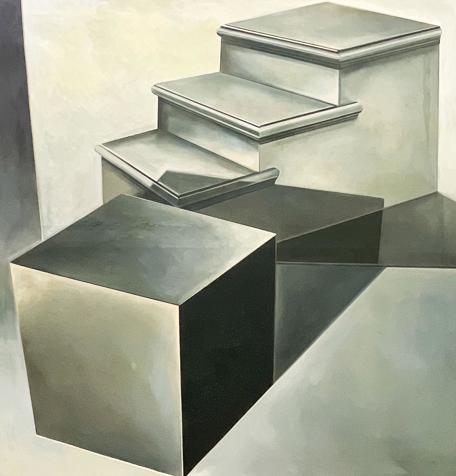 Lowell Nesbitt - Cube with Stairs: Lot 95 Lowell Nesbitt American (1933-1993) Cube with Stairs (1968) oil on canvas signed verso 66 1/2 x 64 1/2 inches Provenance: From the Estate of Lowell Nesbitt