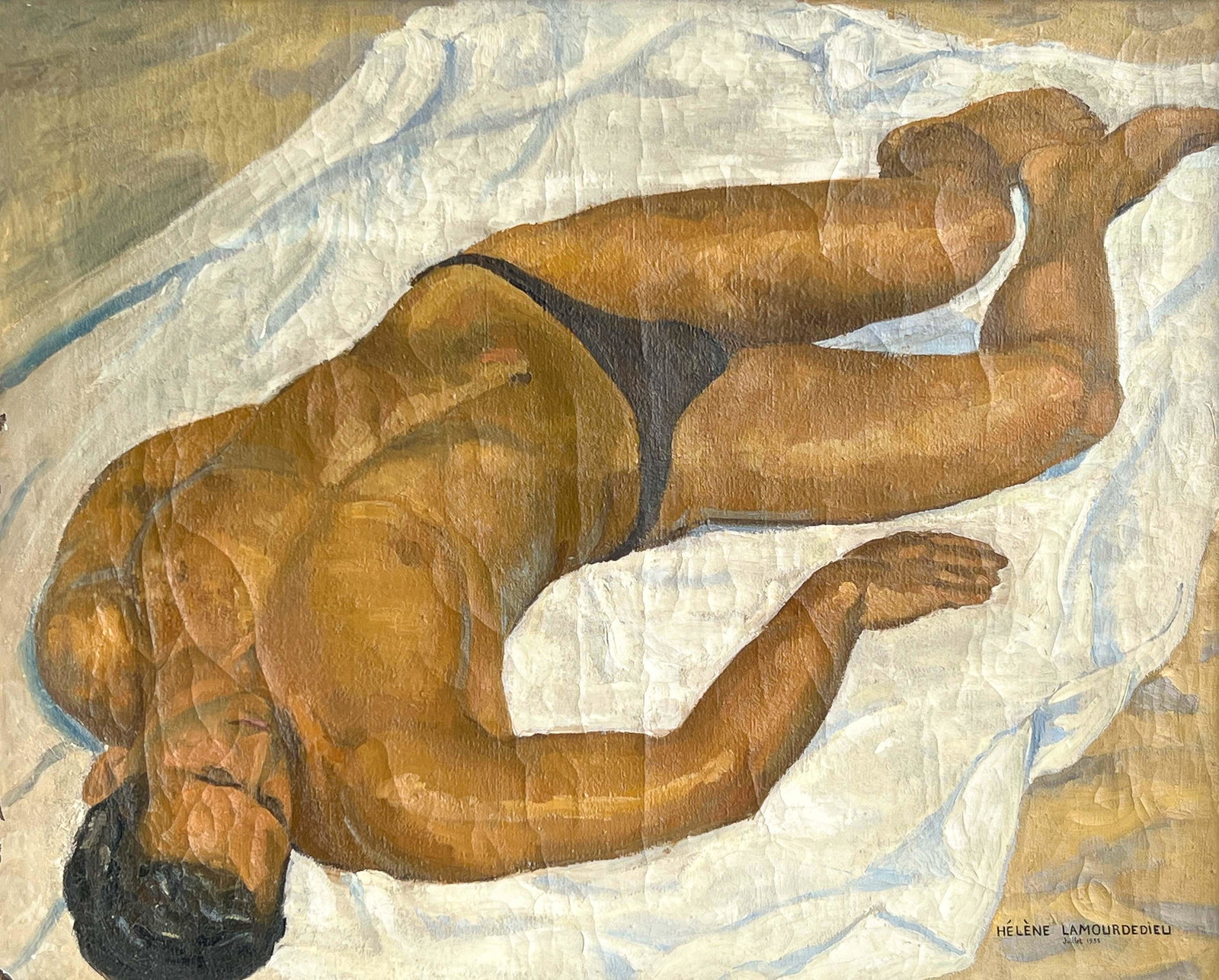 Helene Lamourdedieu - Reclining Bather: Lot 31 Helene Lamourdedieu French (XX) Reclining Bather (1935) oil on canvas signed lower right 31 1/2 x 39 inches frame dimensions: 37 1/4 x 44 3/4 x 1 inches, wood frame Provenance: Property from th