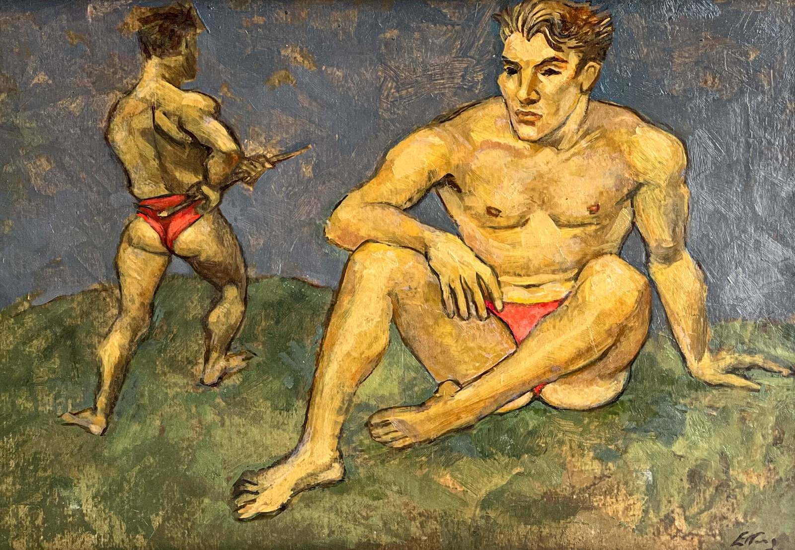 Emlen Etting - Untitled (Two Nudes): Lot 47 Emlen Etting American (1905-1993) Untitled (Two Nudes) oil on board signed lower right 10 1/2 x 15 1/8 inches frame dimensions: 13 7/8 x 18 1/8 x 7/8 inches,wood frame Provenance: Property from