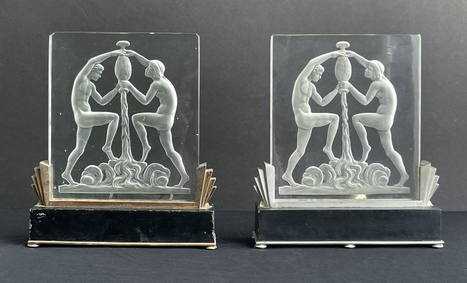 Pair Of Art Deco Glass Plaque Lamps (1 of 8)
