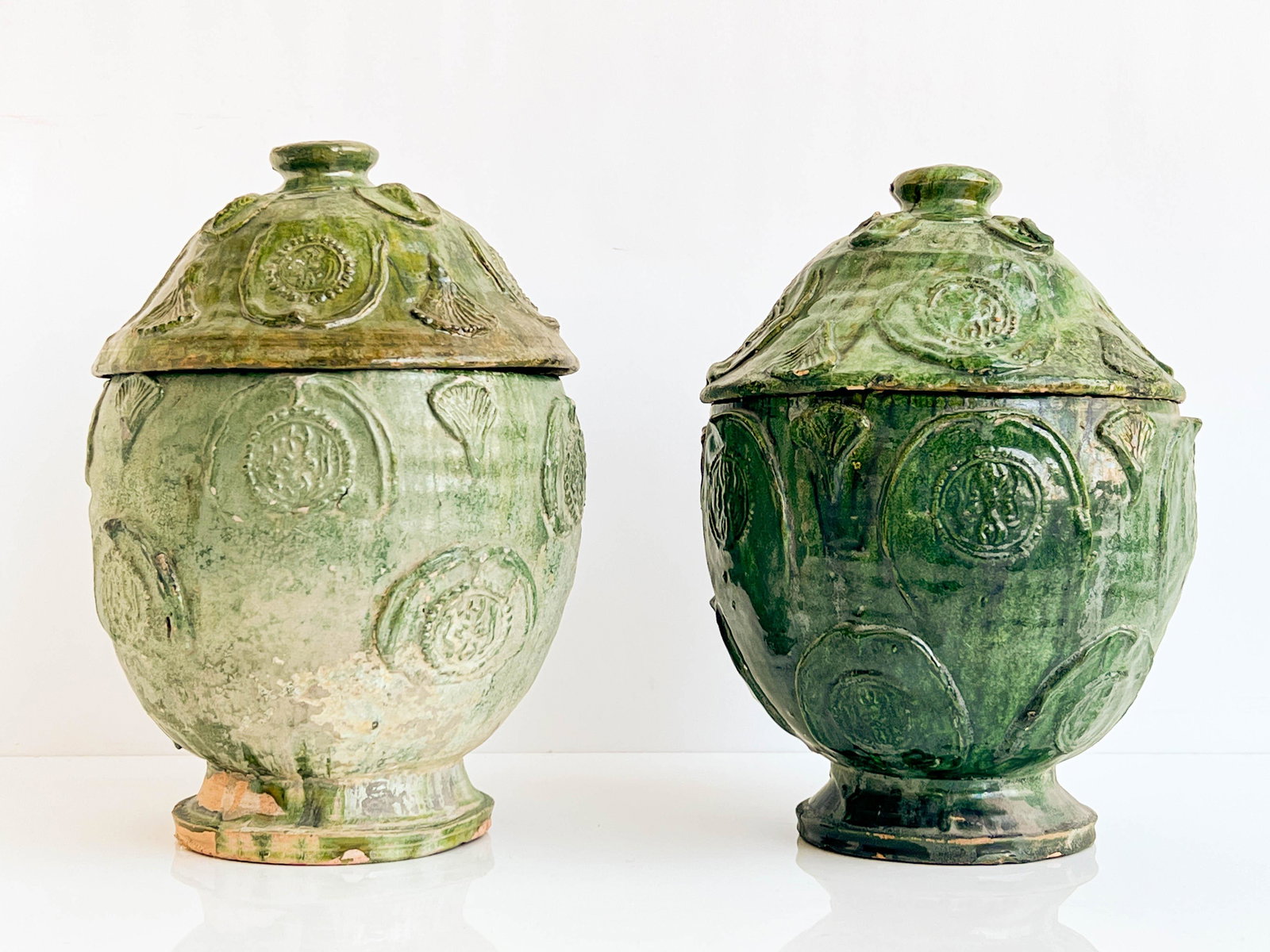 Two Similar Chinese Green Glazed Lidded Ceramic Vessels (1 of 13)