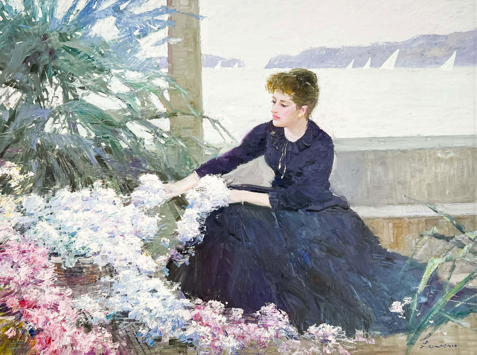 Lawrence (Law Kwok Leung) - Gathering Flowers: Lot 38 Lawrence (Law Kwok Leung) Chinese (b.1956) Gathering Flowers oil on canvas (unstretched) signed lower right 32 3/8 x 42 3/8 inches unframed