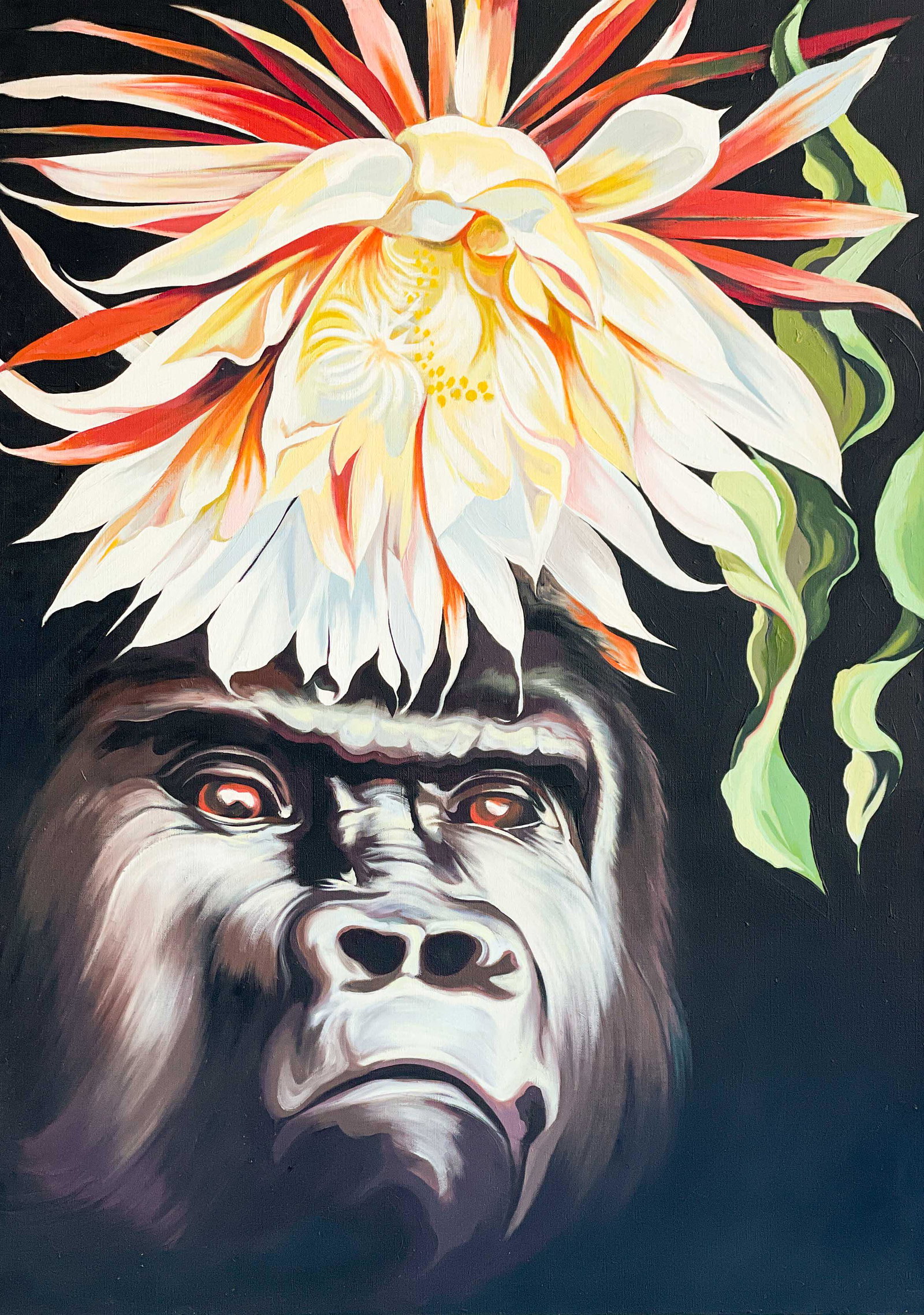 Lowell Nesbitt - Cerens and Gorilla: Lot 61 Lowell Nesbitt American (1933-1993) Cerens and Gorilla (1980) oil on canvas signed verso 50 1/2 x 36 inches frame dimensions: 51 1/4 x 37 1/4 x 1 1/2 inches,strip frame Provenance: From the Est