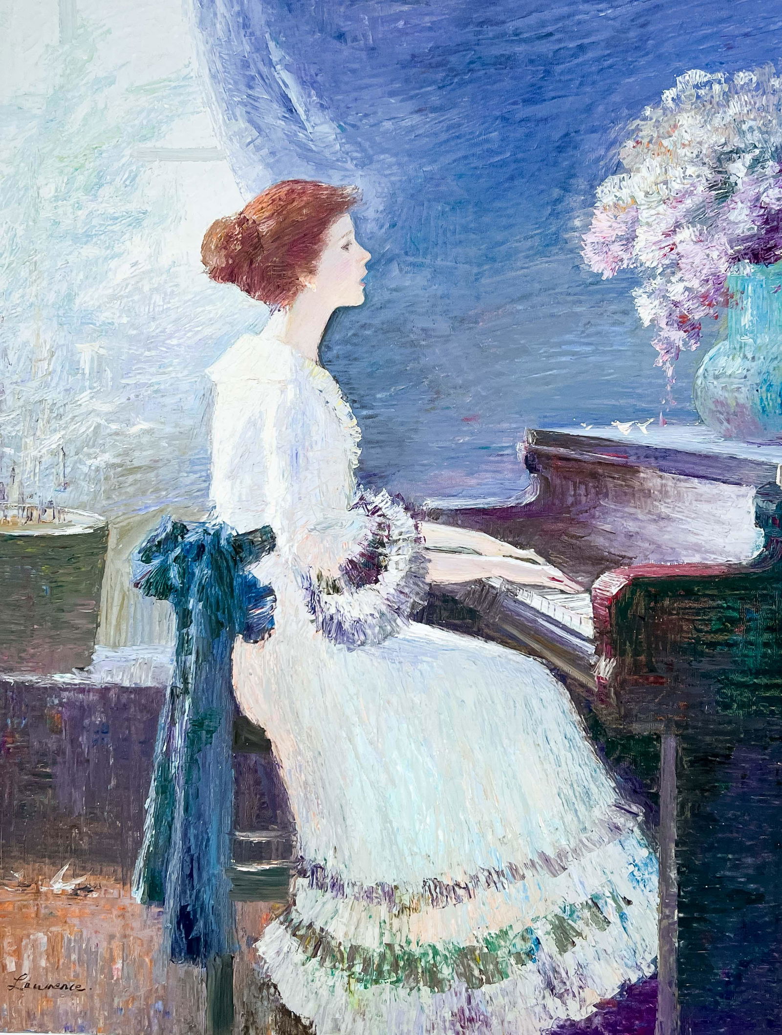 Lawrence (Law Kwok Leung) - Woman Playing Piano: Lot 230 Lawrence (Law Kwok Leung) Chinese (b.1956) Woman Playing Piano oil on canvas (unstretched) signed lower right 40 1/2 x 30 3/4 inches