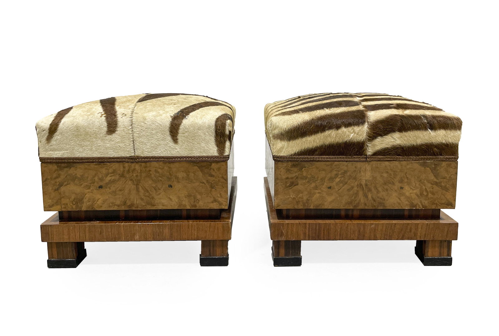 Pair of Art Deco Mixed Veneer Stools with Hide (1 of 5)