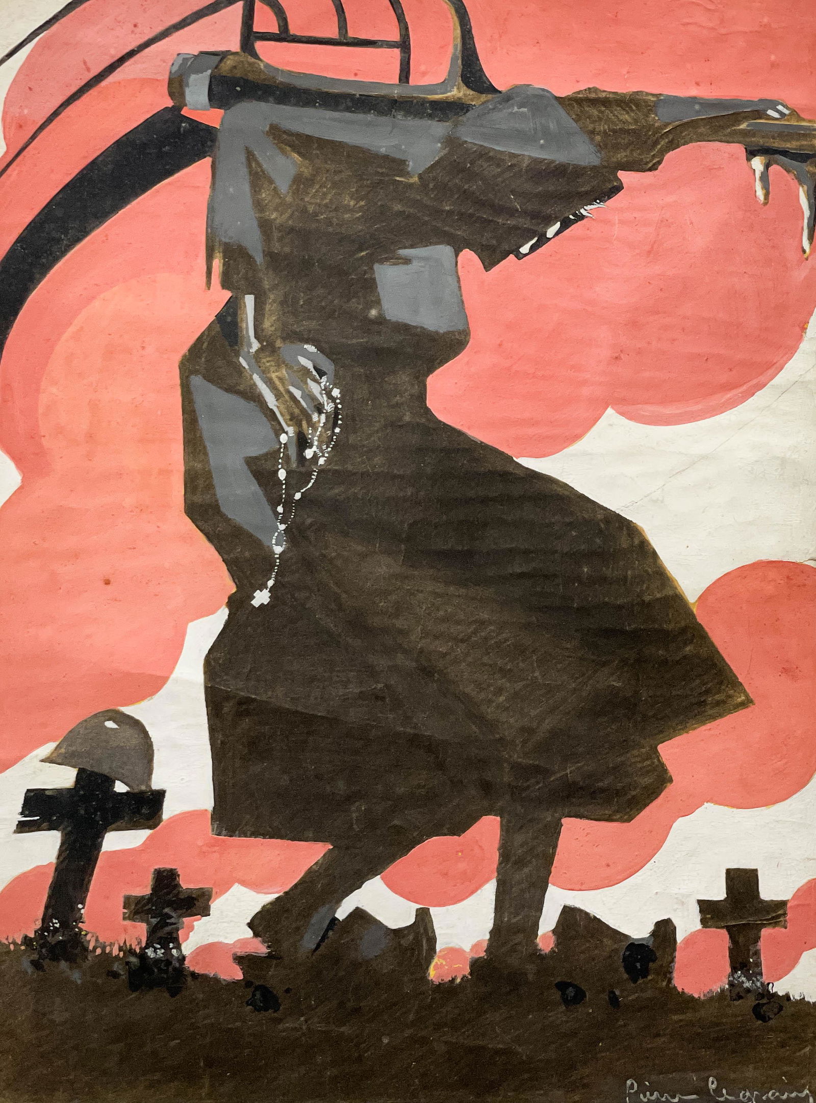 Pierre Legrain - Le Soldat (The Soldier): Lot 11 Pierre Legrain French (1888-1929) Le Soldat (The Soldier) (c. 1914-18) gouache and charcoal on brown paper signed lower right 17 5/8 x 13 1/4 inches frame dimensions: 23 x 19 x 3/4 inches, alum